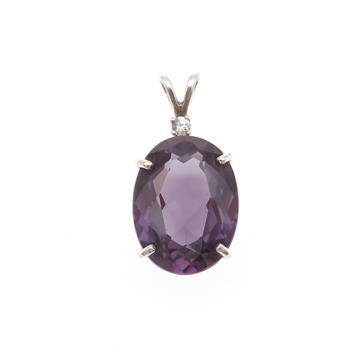 925 Sterling Silver Vintage Lab-Created Peacock Sapphire & C Z Charm Pendant