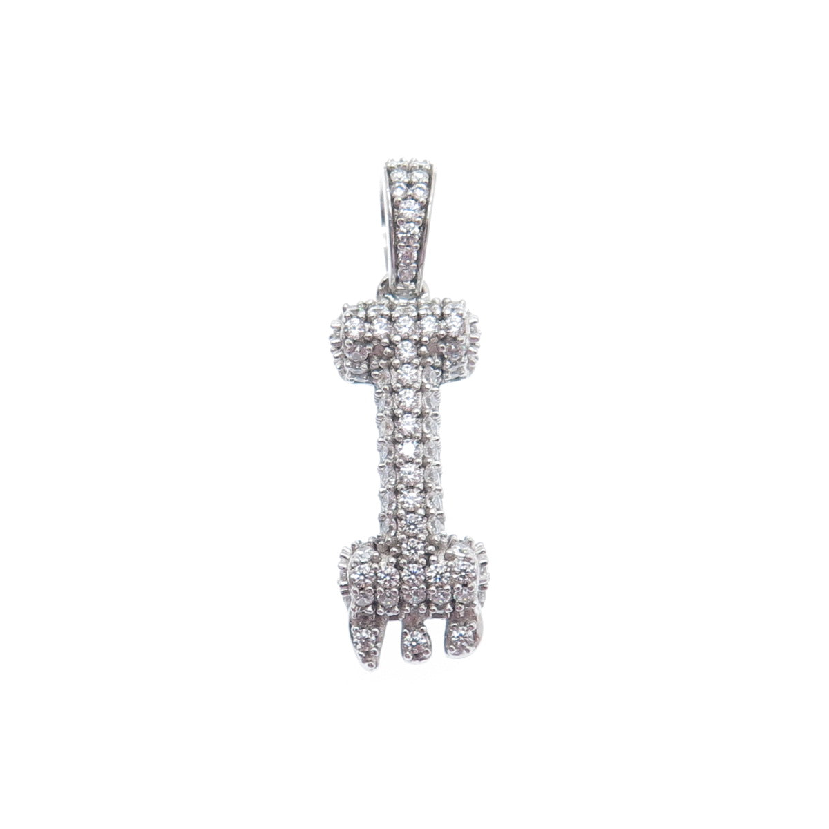 925 Sterling Silver Round-Cut C Z Sparkle Melted Letter I Initial Charm Pendant