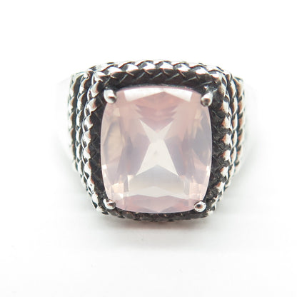 MICHELLE ALBALA 925 Sterling Silver Vintage Rose Quartz Wicker Ring Size 10