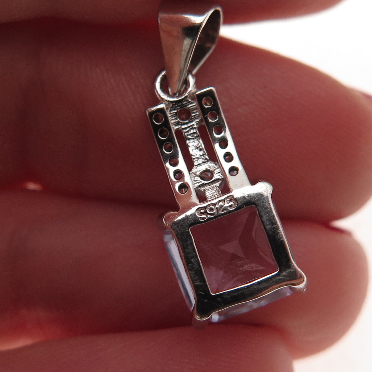 925 Sterling Silver Lavender & White C Z Charm Pendant