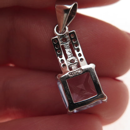 925 Sterling Silver Lavender & White C Z Charm Pendant