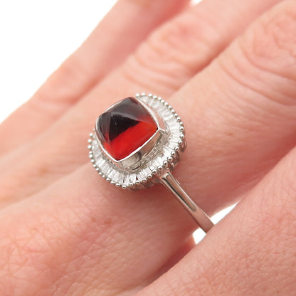 D'Joy 925 Sterling Silver Real Diamond & Red Garnet Ring Size 8
