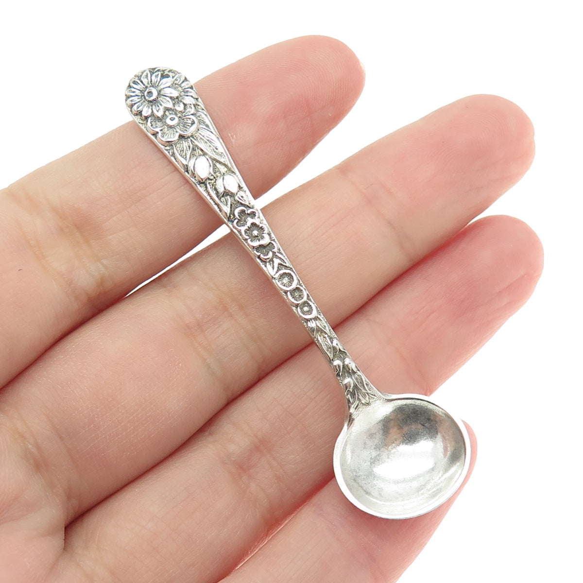 S. KIRK & SON 925 Sterling Silver Antique Art Deco Floral Salt & Spices Spoon