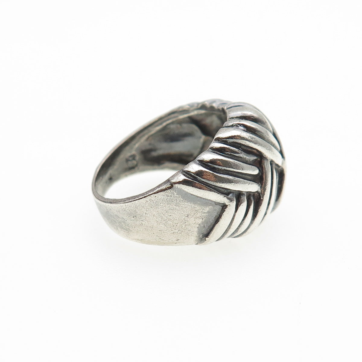 925 Sterling Silver Vintage Italy Modernist Ribbed Oxidized Ring Size 7.25