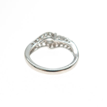 SUN 925 Sterling Silver Real Round-Cut White Topaz Engagement Ring Size 6.75
