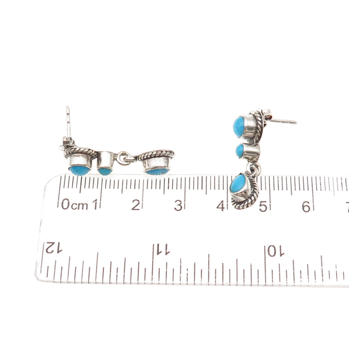 925 Sterling Silver Vintage Real Turquoise Oxidized Dangle Earrings