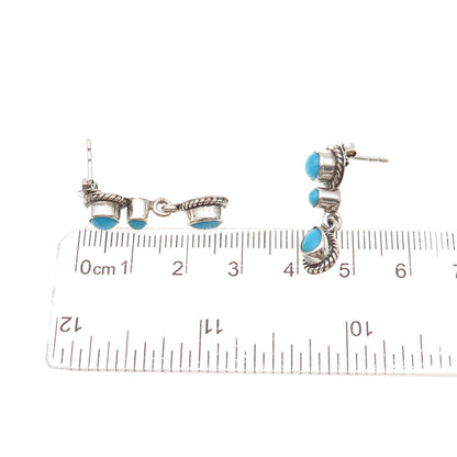 925 Sterling Silver Vintage Real Turquoise Oxidized Dangle Earrings