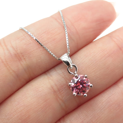 925 Sterling Silver Swarovski Pink-Crystal Box Chain Necklace 16-18"