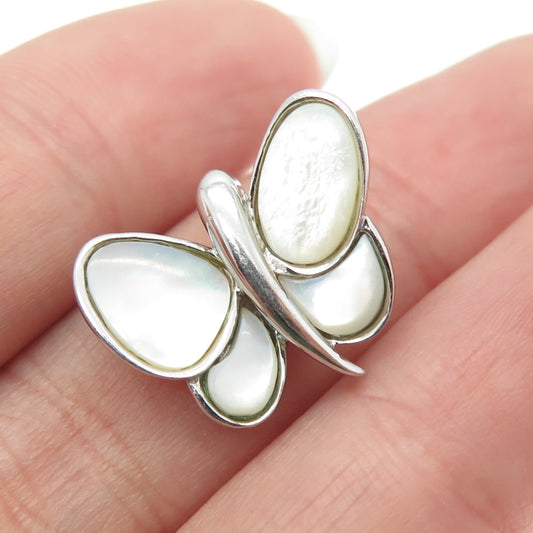 925 Sterling Silver Real Mother-of-Pearl Modernist Butterfly Pendant