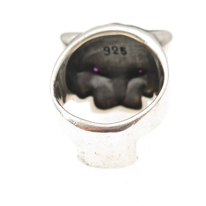 925 Sterling Silver Vintage Real Ruby Panther Oxidized Ring Size 8.25