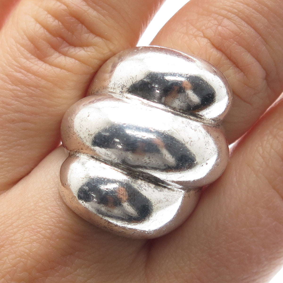 925 Sterling Silver Vintage Mexico Modernist Oxidized Ring Size 7.5
