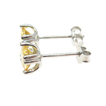 925 Sterling Silver Round-Cut Shaped Canary C Z Stud Earrings