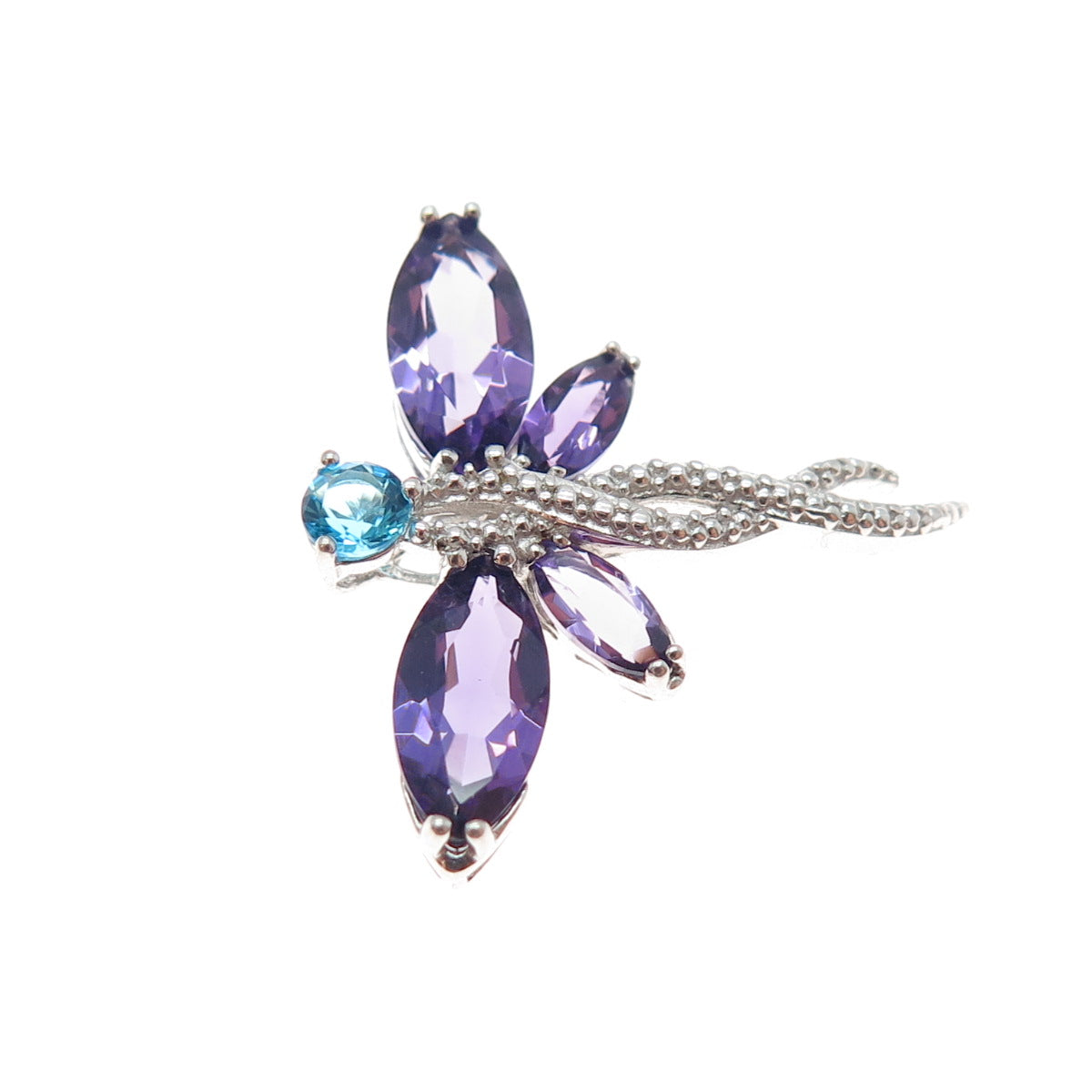 925 Sterling Silver Real Amethyst & Apatite Dragonfly Slide Charm Pendant