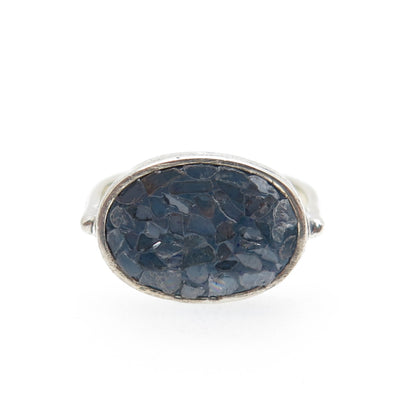 SAMUEL BENHAM 925 Sterling Silver Vintage Real Diamond Inlay Ring Size 5.5