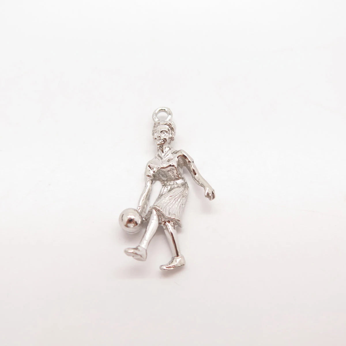 925 Sterling Silver Vintage Bowling Girl Pendant