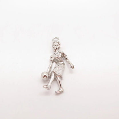 925 Sterling Silver Vintage Bowling Girl Pendant