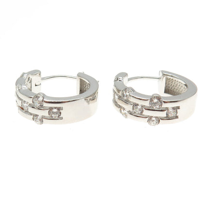 925 Sterling Silver Round-Cut White C Z Station Hoop Earrings