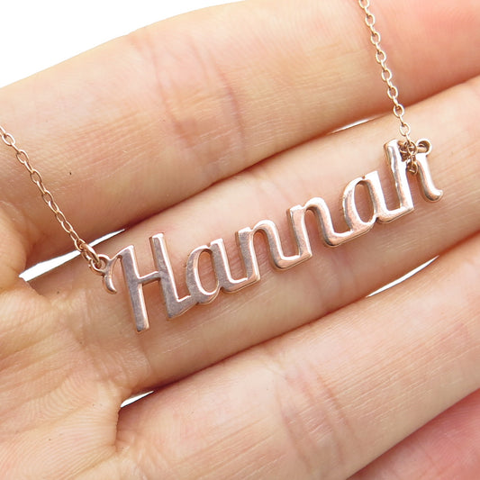 925 Sterling Silver Rose Gold Plated Italy Hannah Name Cable Chain Necklace 16"