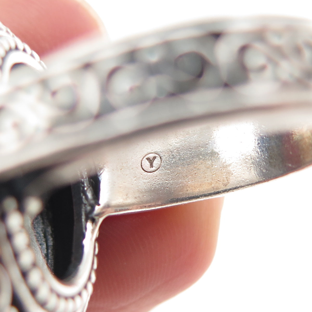 925 Sterling Silver Vintage Real Amethyst Scroll Oxidized Ring Size 7