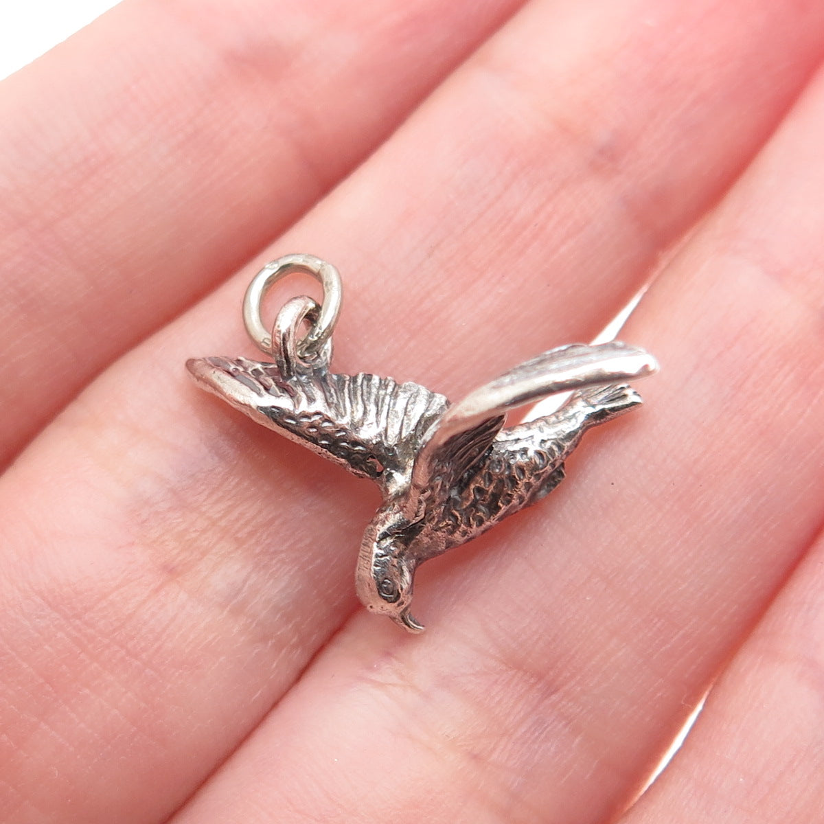 BEAU 925 Sterling Silver Vintage Seagull Oxidized Minimalist 3D Charm Pendant
