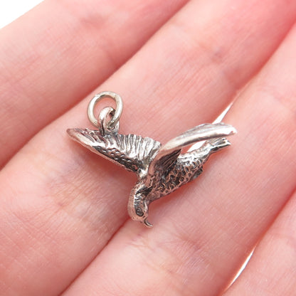 BEAU 925 Sterling Silver Vintage Seagull Oxidized Minimalist 3D Charm Pendant