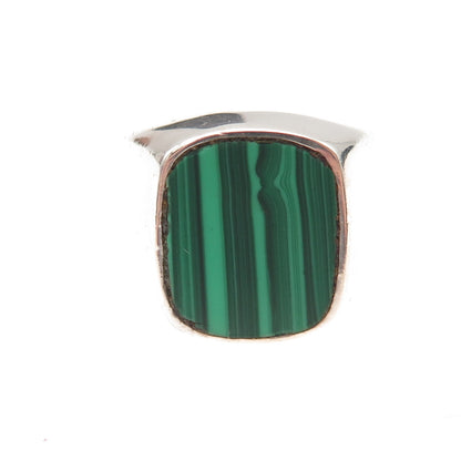 925 Sterling Silver Vintage Mexico Real Malachite Signet Ring Size 8.5