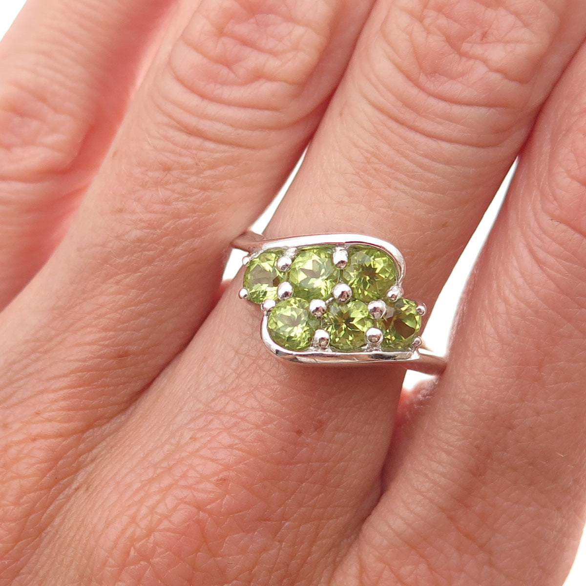 CNA Pranda 925 Sterling Silver Vintage Real Round-Cut Peridot Ring Size 9