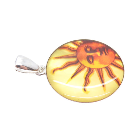 CNA PRANDA 925 Sterling Silver Vintage Glass Sun Symbol Charm Pendant
