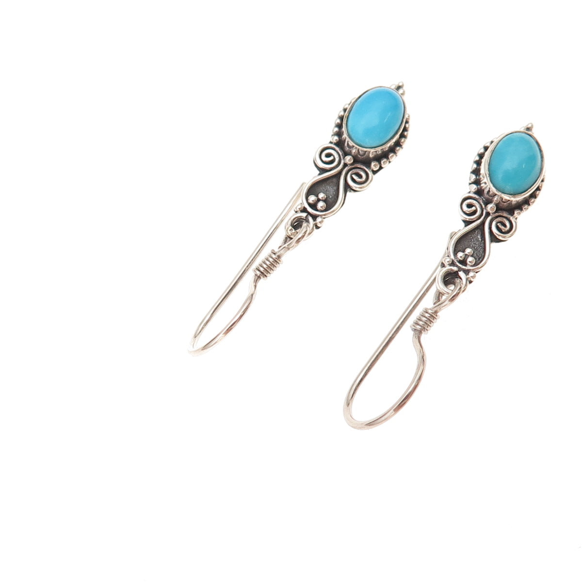 925 Sterling Silver Vintage Real Sleeping Beauty Turquoise Dangle Earrings