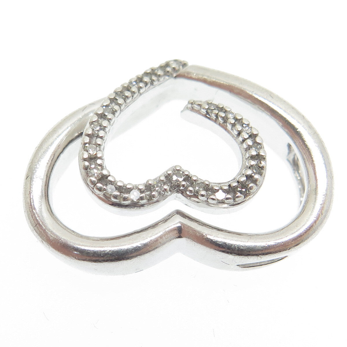 SLV SADYE L VASSIL 925 Sterling Silver Diamond Heart Slide Pendant
