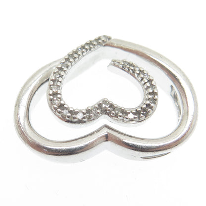 SLV SADYE L VASSIL 925 Sterling Silver Diamond Heart Slide Pendant