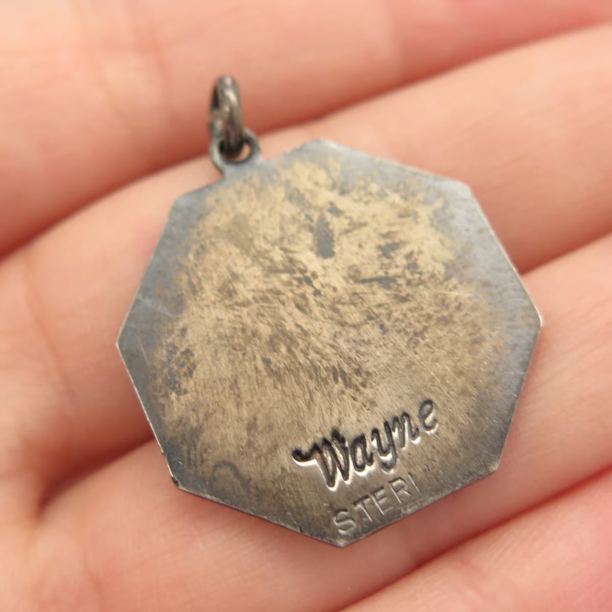 925 Sterling Silver Vintage Wayne Enamel US Medal Pendant