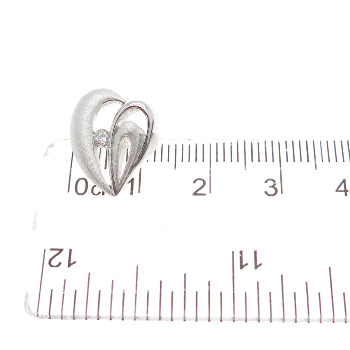 925 Sterling Silver Round-Cut C Z Heart Minimalist Slide Pendant