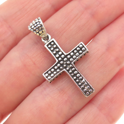 925 Sterling Silver Vintage Dotted Cross Oxidized Charm Pendant