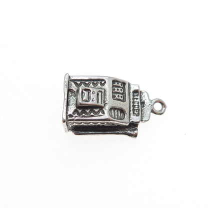 925 Sterling Silver Vintage Slot Machine Casino Oxidized Mini 3D Charm Pendant