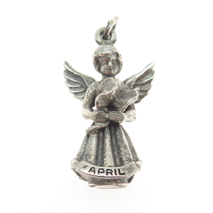 CREED 925 Sterling Silver Antique Art Deco "April' Angel Charm Pendant