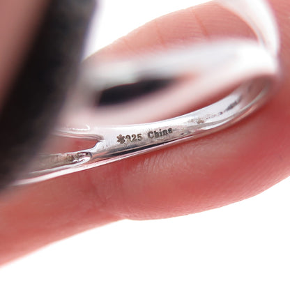 925 Sterling Silver Real Black Spinel Interlocked Circle Ring Size 7.25