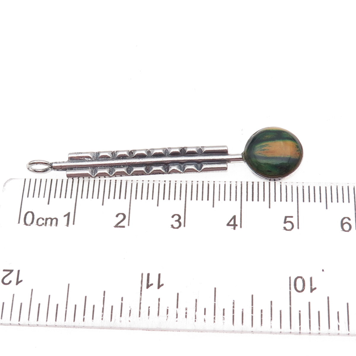 925 Sterling Silver Vintage Enamel Modernist Oxidized Pendant