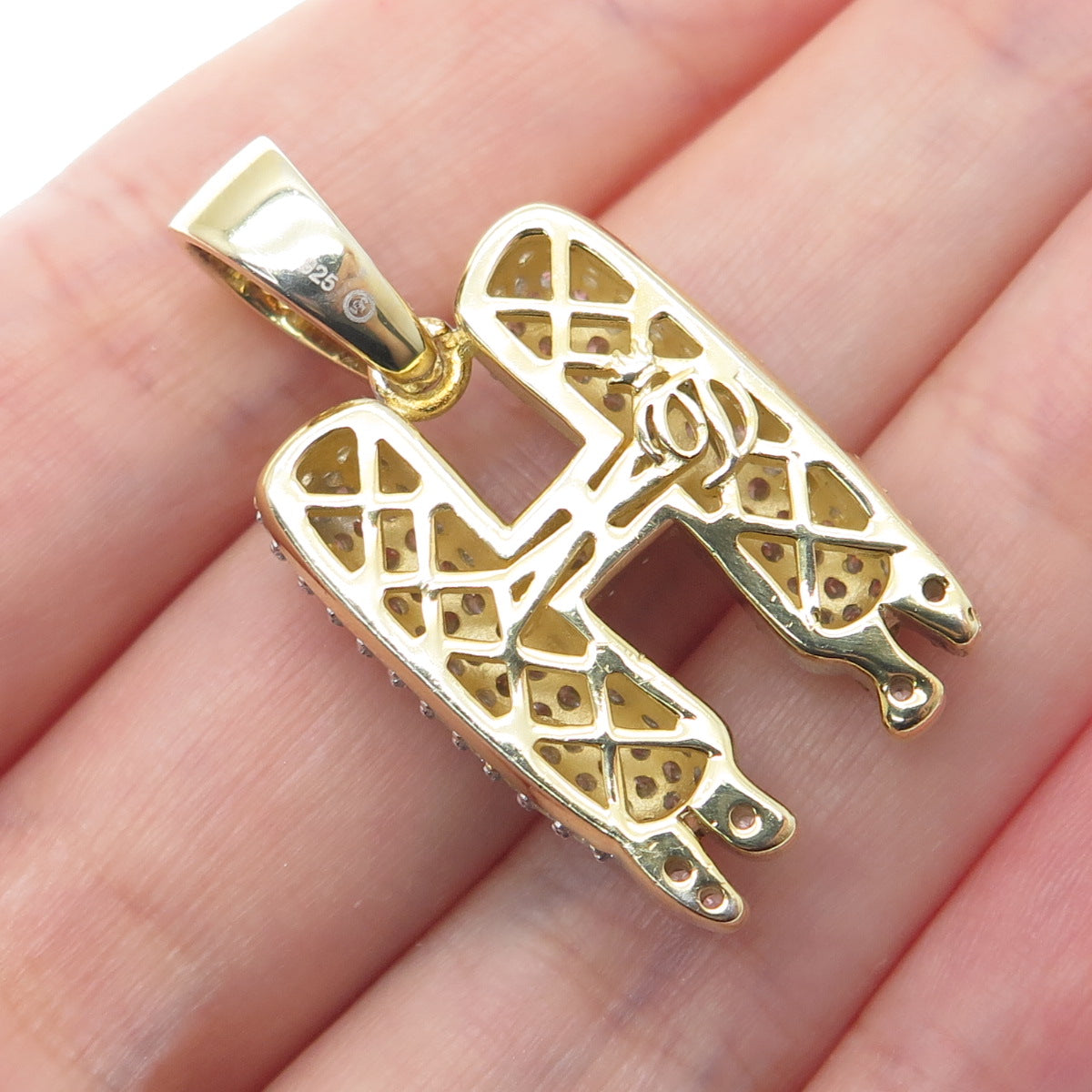 925 Sterling Silver Gold Plated Round-Cut Shaped C Z Letter H Sparkle Pendant