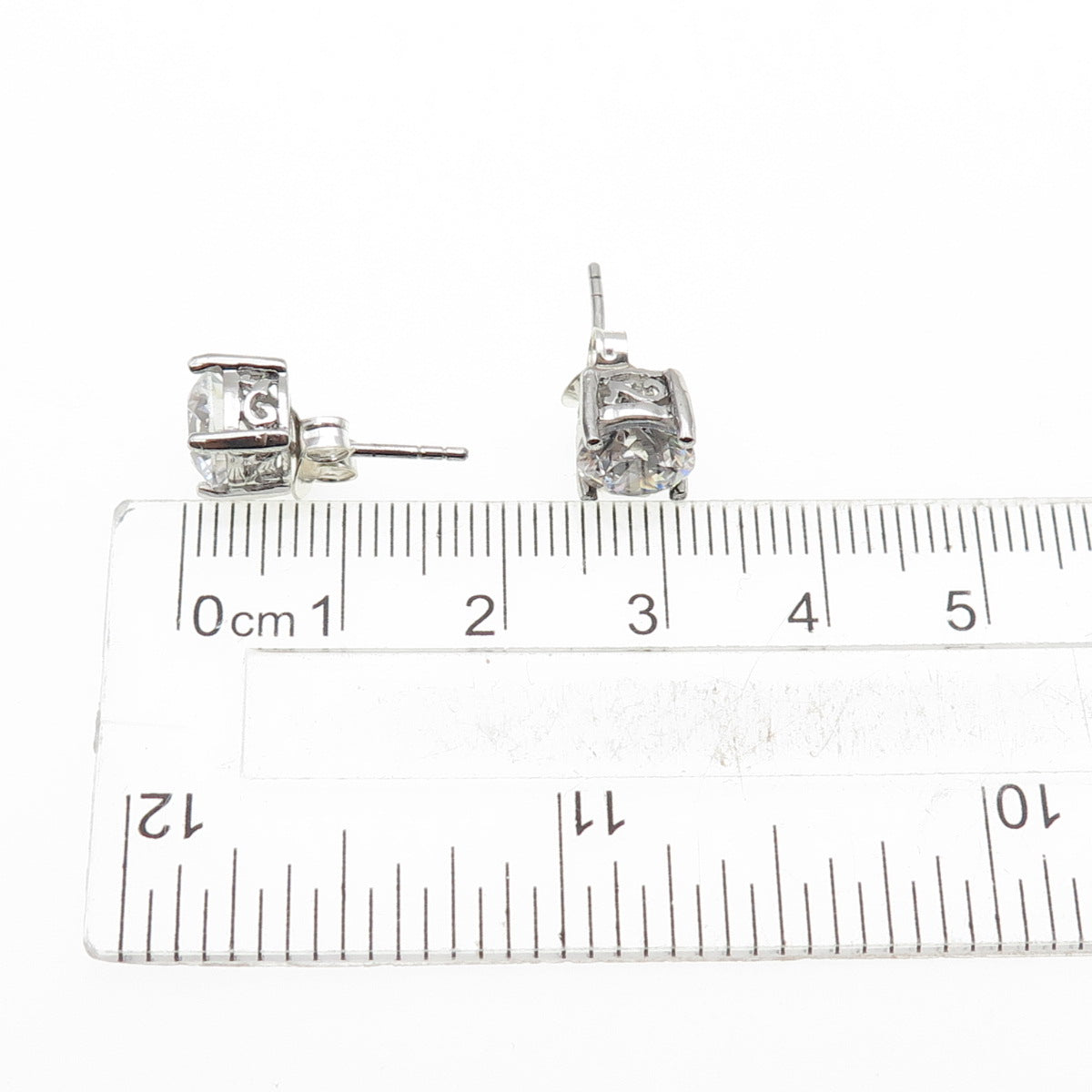 925 Sterling Silver Round-Cut C Z Stud Earrings