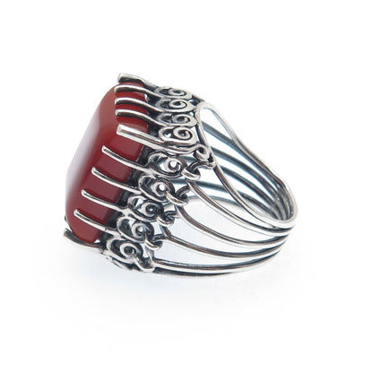 925 Sterling Silver Vintage Real Carnelian Modernist Oxidized Ring Size 6