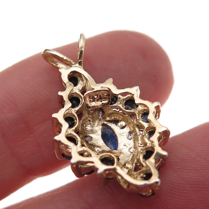 925 Sterling Silver 2-Tone Vintage Real Diamond & Sapphire Charm Pendant