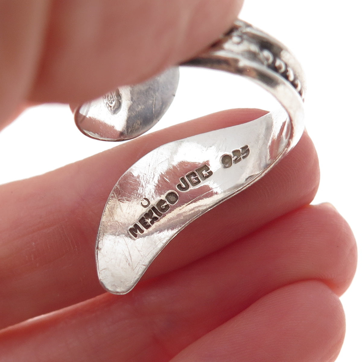 925 Sterling Silver Vintage Mexico Beaded Oxidized Bypass Ring Size 9.5