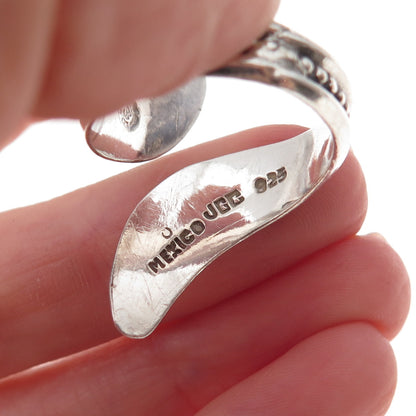 925 Sterling Silver Vintage Mexico Beaded Oxidized Bypass Ring Size 9.5
