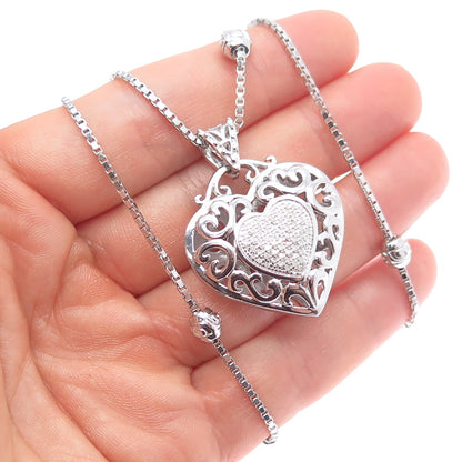 DASAN 925 Sterling Real Diamond Heart Bead By The Yard Box Chain Necklace 18-20"