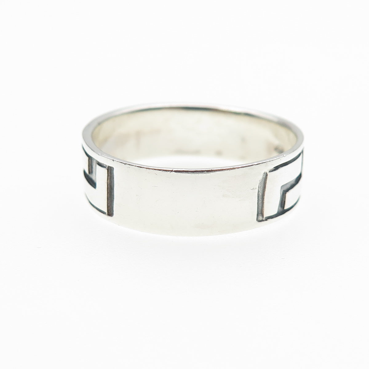 925 Sterling Silver Vintage Greek Maze Oxidized Band Ring Size 12.75