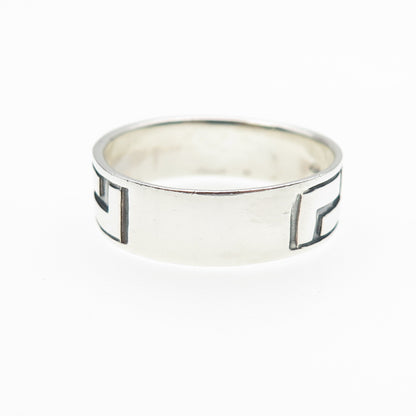 925 Sterling Silver Vintage Greek Maze Oxidized Band Ring Size 12.75
