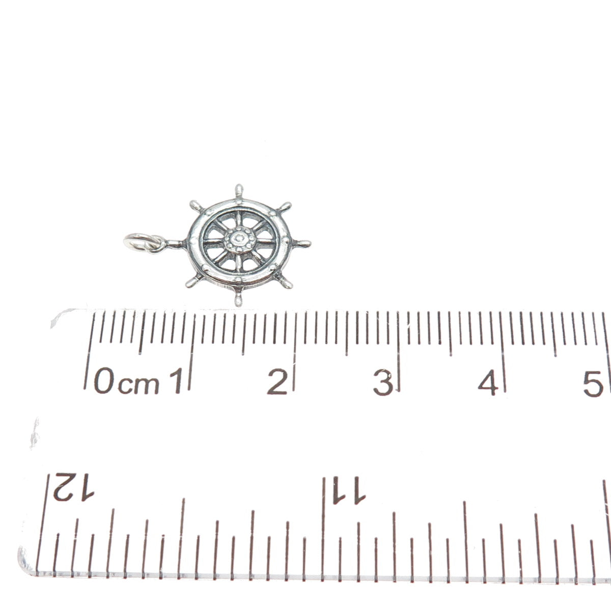 925 Sterling Silver Vintage Ship Wheel Oxidized Minimalist Charm Pendant