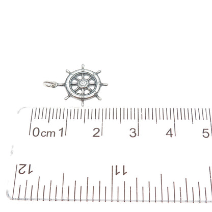 925 Sterling Silver Vintage Ship Wheel Oxidized Minimalist Charm Pendant