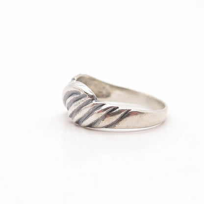 925 Sterling Silver Vintage Ribbed Crossover Ring Size 7.25